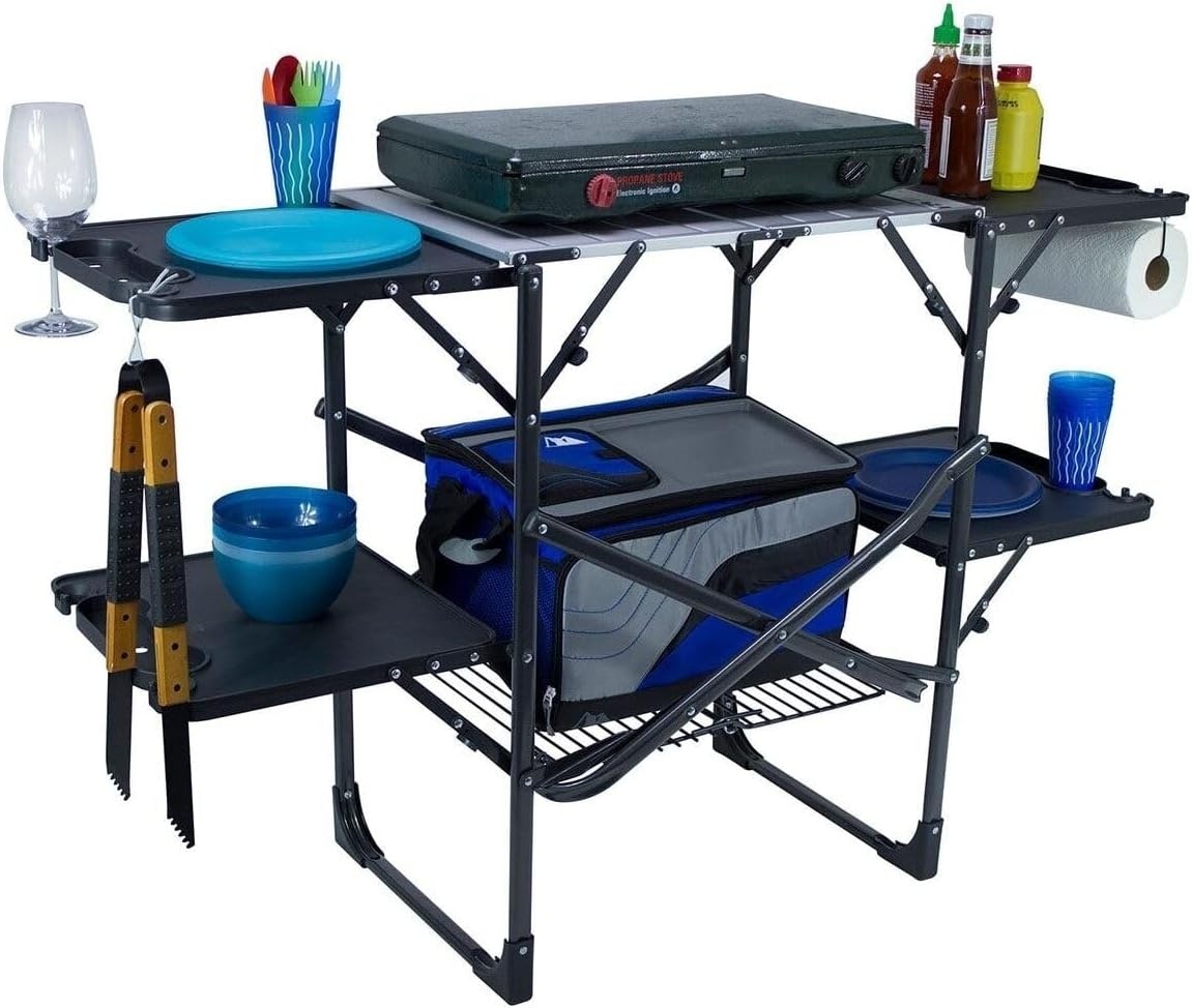 image:imageGCI OUTDOOR SlimFold Cook Station Portable Folding Kitchen Table with a Heat Resistant Tabletop 4 Side Tables amp Storage Rack Perfect for Picnics amp Camping TripsSlim Fold Cook Station