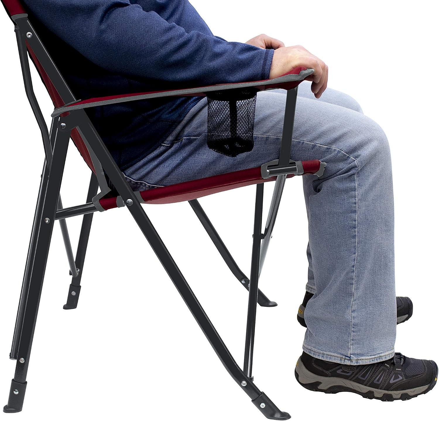 image:imageGCI Outdoor Comfort Pro Camping Chair Collapsible Folding Chair with Durable Armrests Drink Holder amp Portable Carry Bag Heathered RoyalCinnamon Red