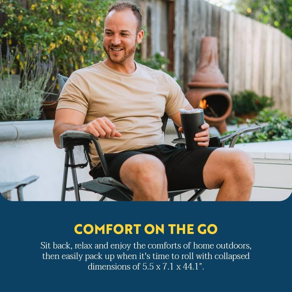 image:imageGCI Outdoor Comfort Pro Camping Chair Collapsible Folding Chair with Durable Armrests Drink Holder amp Portable Carry Bag Heathered RoyalHeathered Pewter Gray