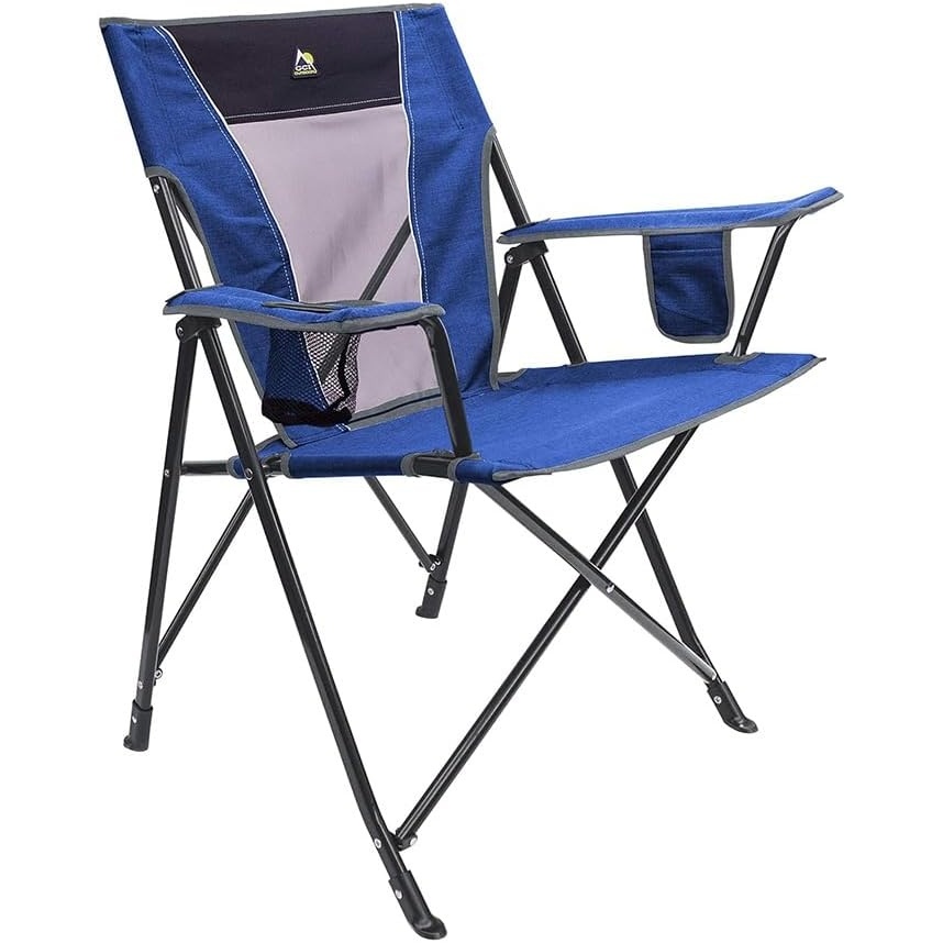 image:imageGCI Outdoor Comfort Pro Camping Chair Collapsible Folding Chair with Durable Armrests Drink Holder amp Portable Carry Bag Heathered RoyalHeathered Royal