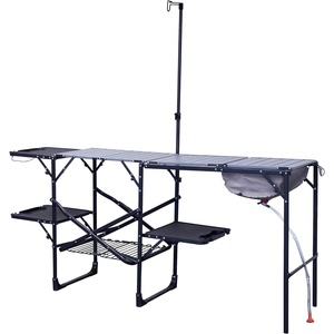 GCI OUTDOOR Slim-Fold Cook Station | Portable Folding Kitchen Table with a Heat Resistant Tabletop, 4 Side Tables & Storage Rack, Perfect for Picnics & Camping Trips(Master Cook Station)