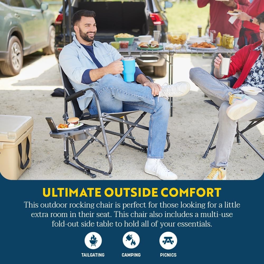 image:imageGCI Outdoor FirePit Rocker LowRide Outdoor Rocking Chair with Beverage HolderBlack