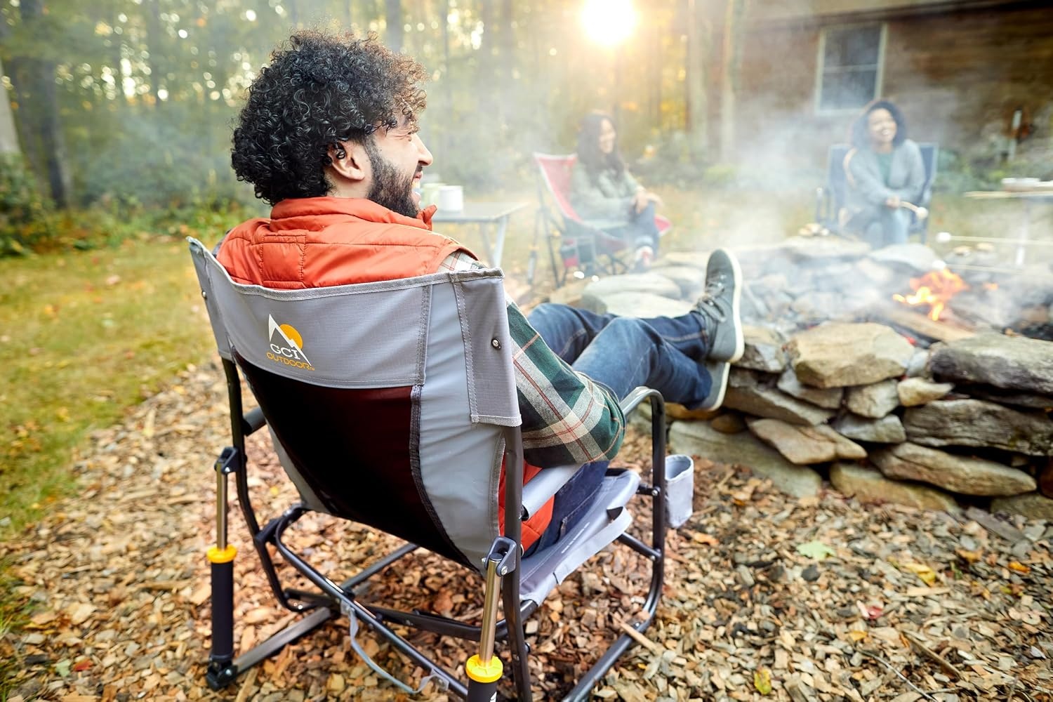 image:imageGCI Outdoor FirePit Rocker LowRide Outdoor Rocking Chair with Beverage HolderGrey