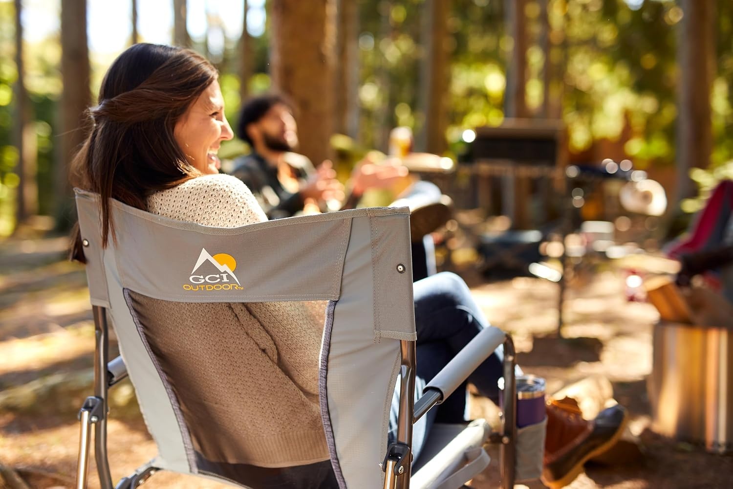 image:imageGCI Outdoor FirePit Rocker LowRide Outdoor Rocking Chair with Beverage HolderGrey
