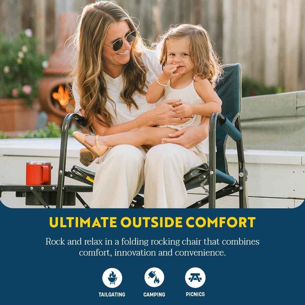 image:imageGCI Outdoor FirePit Rocker LowRide Outdoor Rocking Chair with Beverage HolderHeathered Pewter