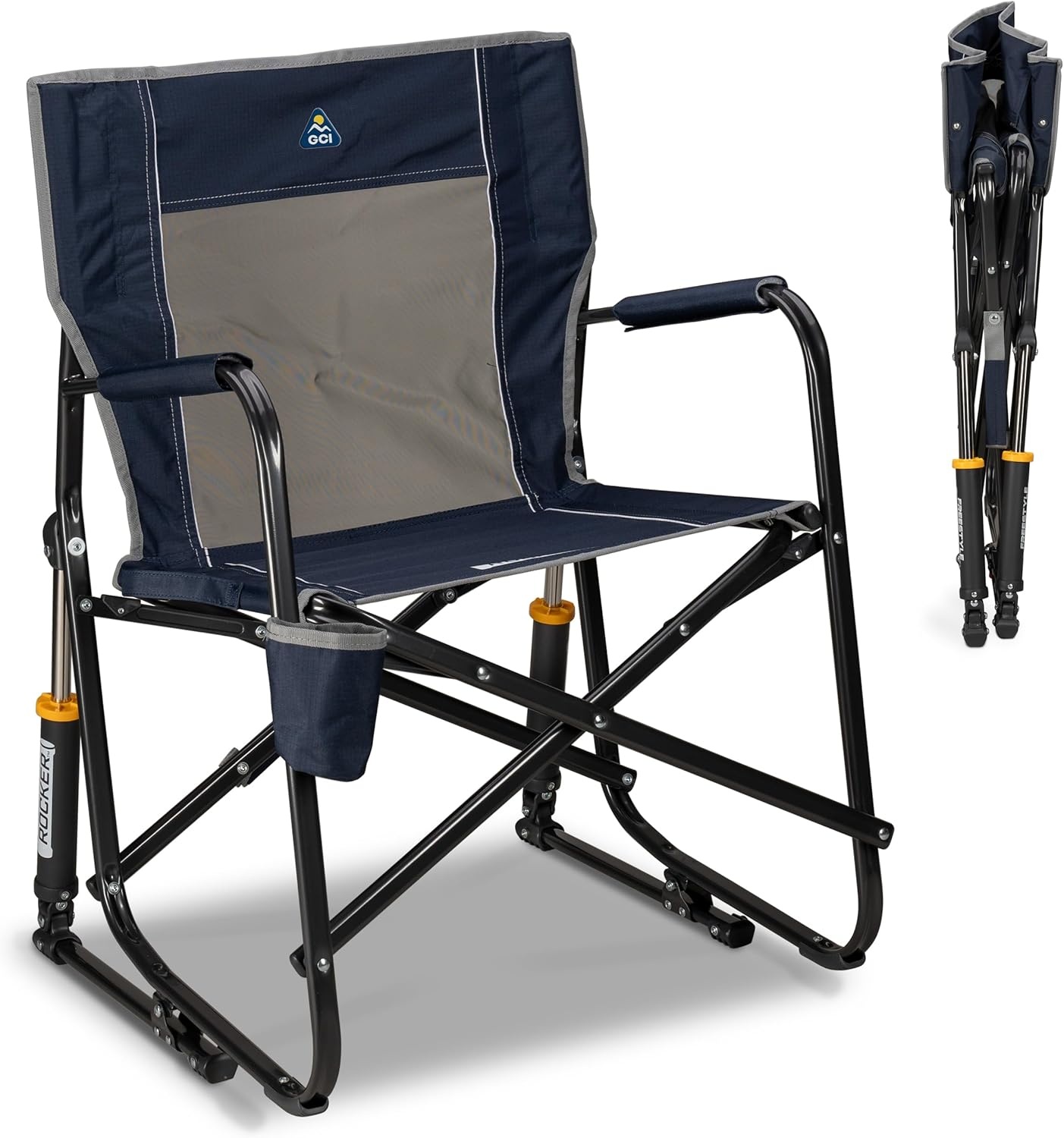 image:imageGCI Outdoor FirePit Rocker LowRide Outdoor Rocking Chair with Beverage HolderIndigo Blue