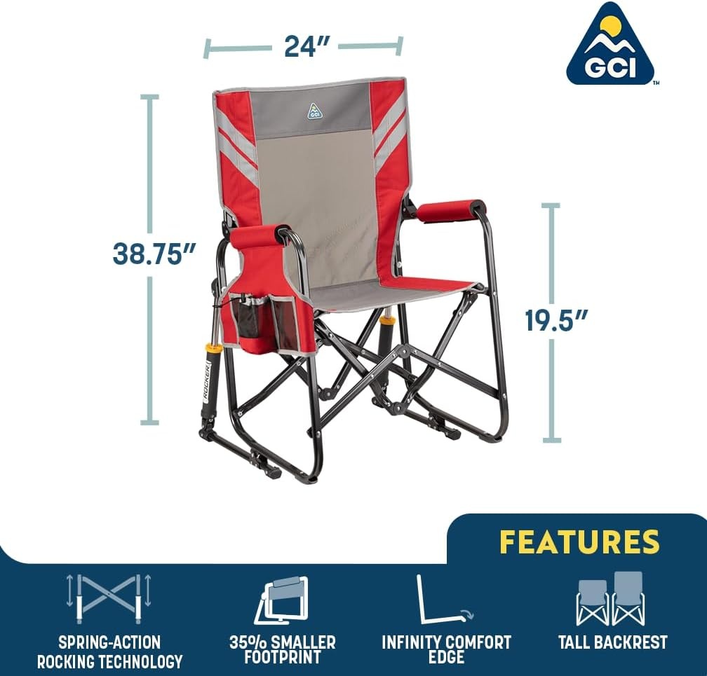 image:imageGCI Outdoor FirePit Rocker LowRide Outdoor Rocking Chair with Beverage HolderVarsity GrayWhite