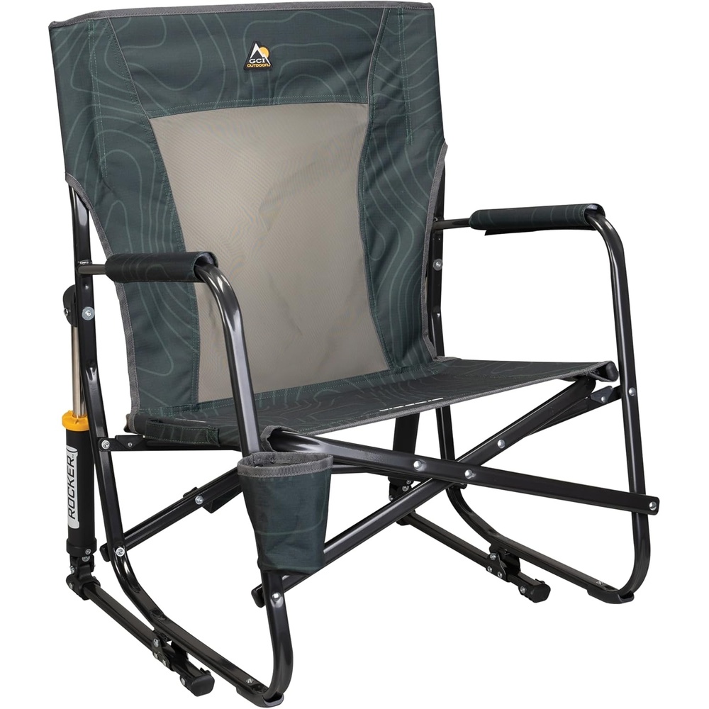 image:imageGCI Outdoor FirePit Rocker LowRide Outdoor Rocking Chair with Beverage HolderHunter Topo