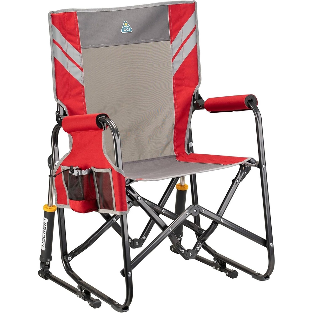 image:imageGCI Outdoor FirePit Rocker LowRide Outdoor Rocking Chair with Beverage HolderVarsity RedGray