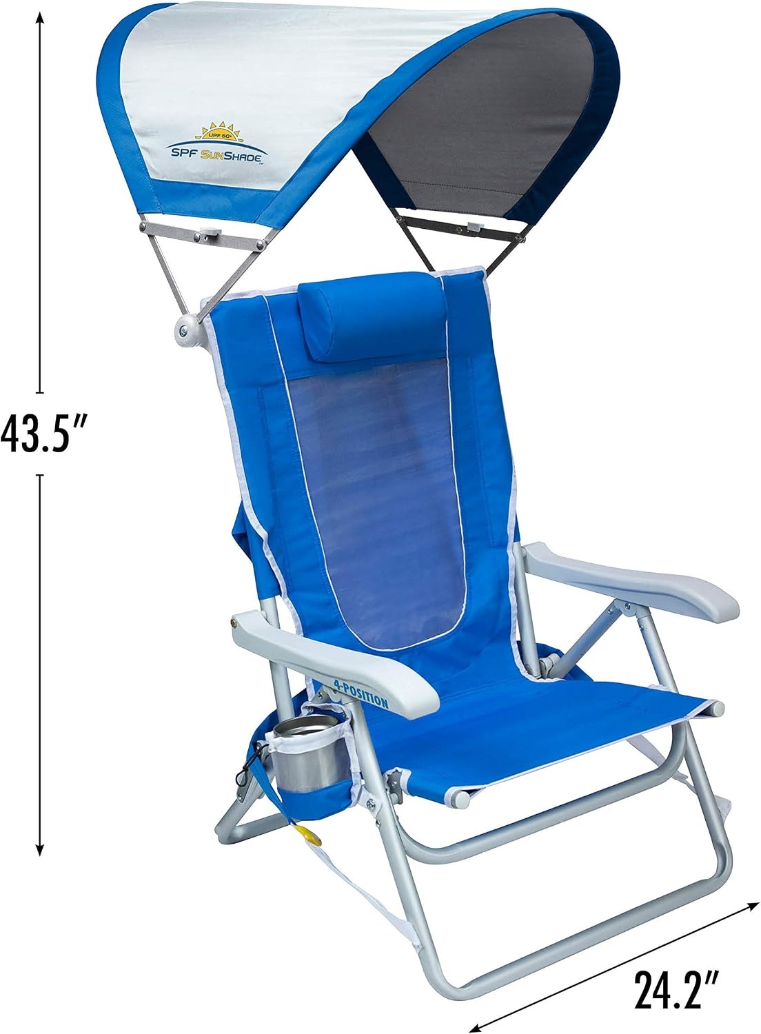 image:imageGCI Outdoor Sunshade Backpack Beach Chair Reclining Folding Canopy Chair with Durable Armrests Drink Holder amp Carry Straps Perfect for Beach Trips amp Picnics Saybrook BlueRoyal Blue