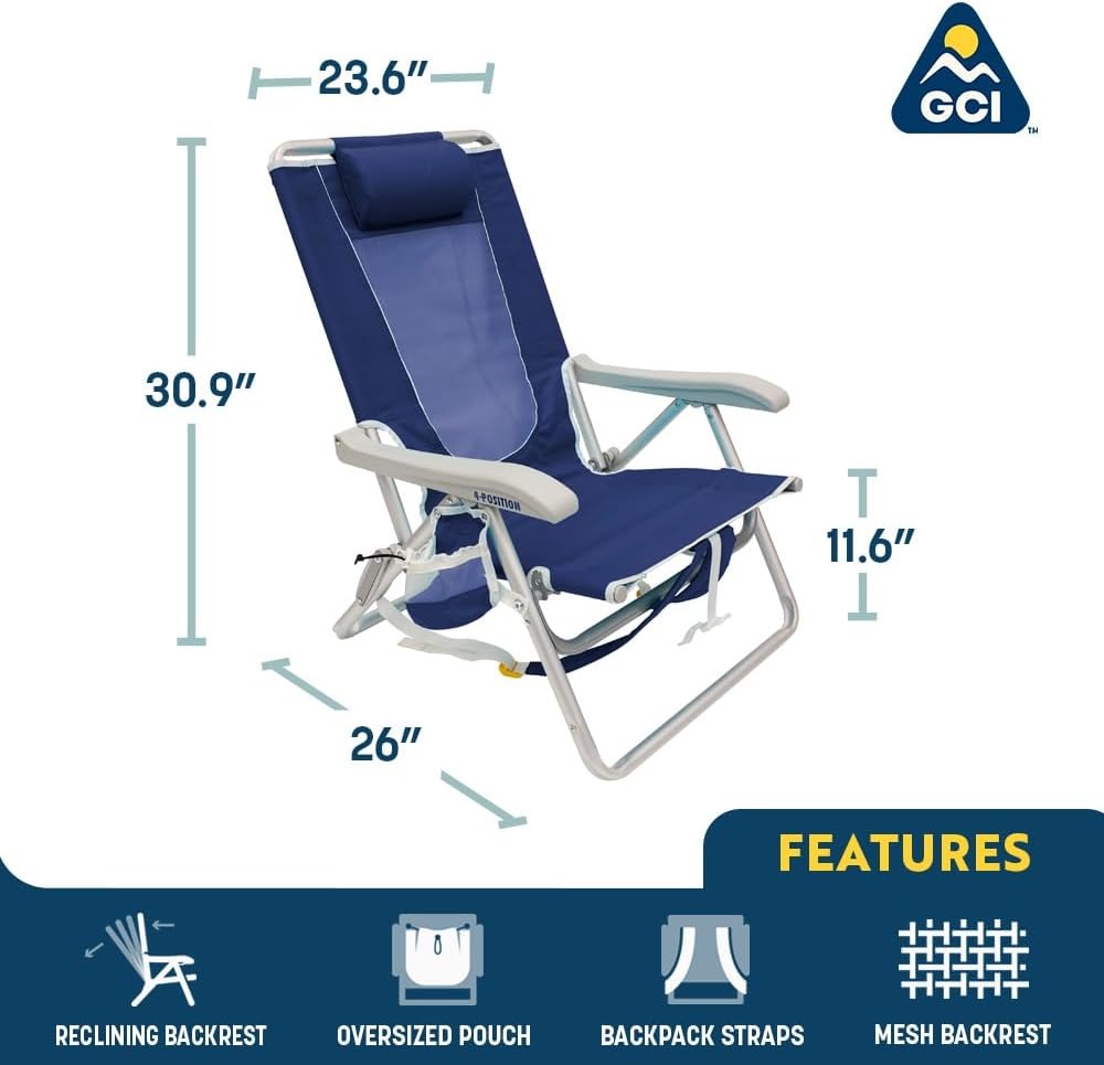 image:imageGCI Outdoor Sunshade Backpack Beach Chair Reclining Folding Canopy Chair with Durable Armrests Drink Holder amp Carry Straps Perfect for Beach Trips amp Picnics Saybrook BlueRoyal Blue
