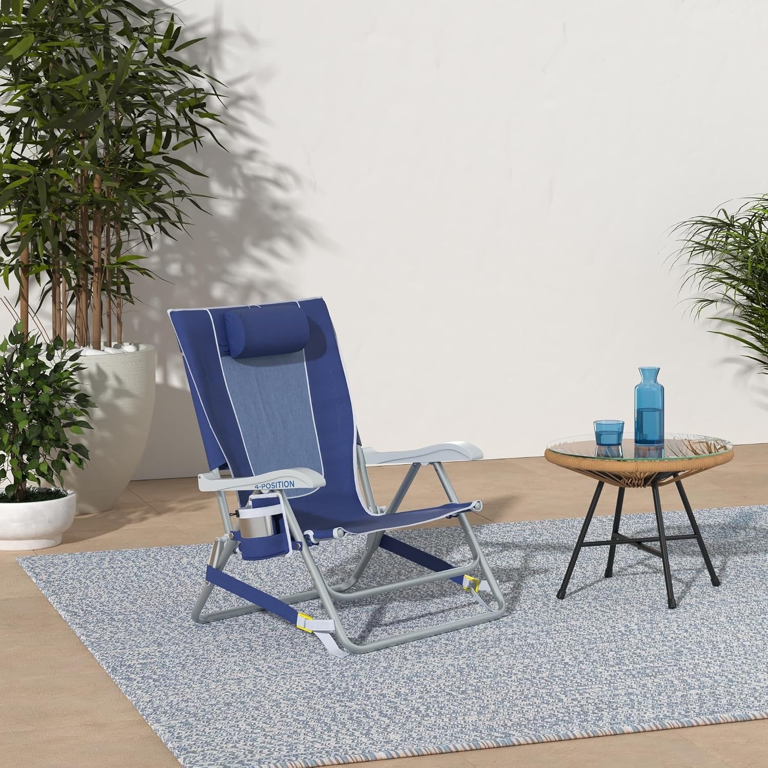 image:imageGCI Outdoor Sunshade Backpack Beach Chair Reclining Folding Canopy Chair with Durable Armrests Drink Holder amp Carry Straps Perfect for Beach Trips amp Picnics Saybrook BlueRoyal Blue