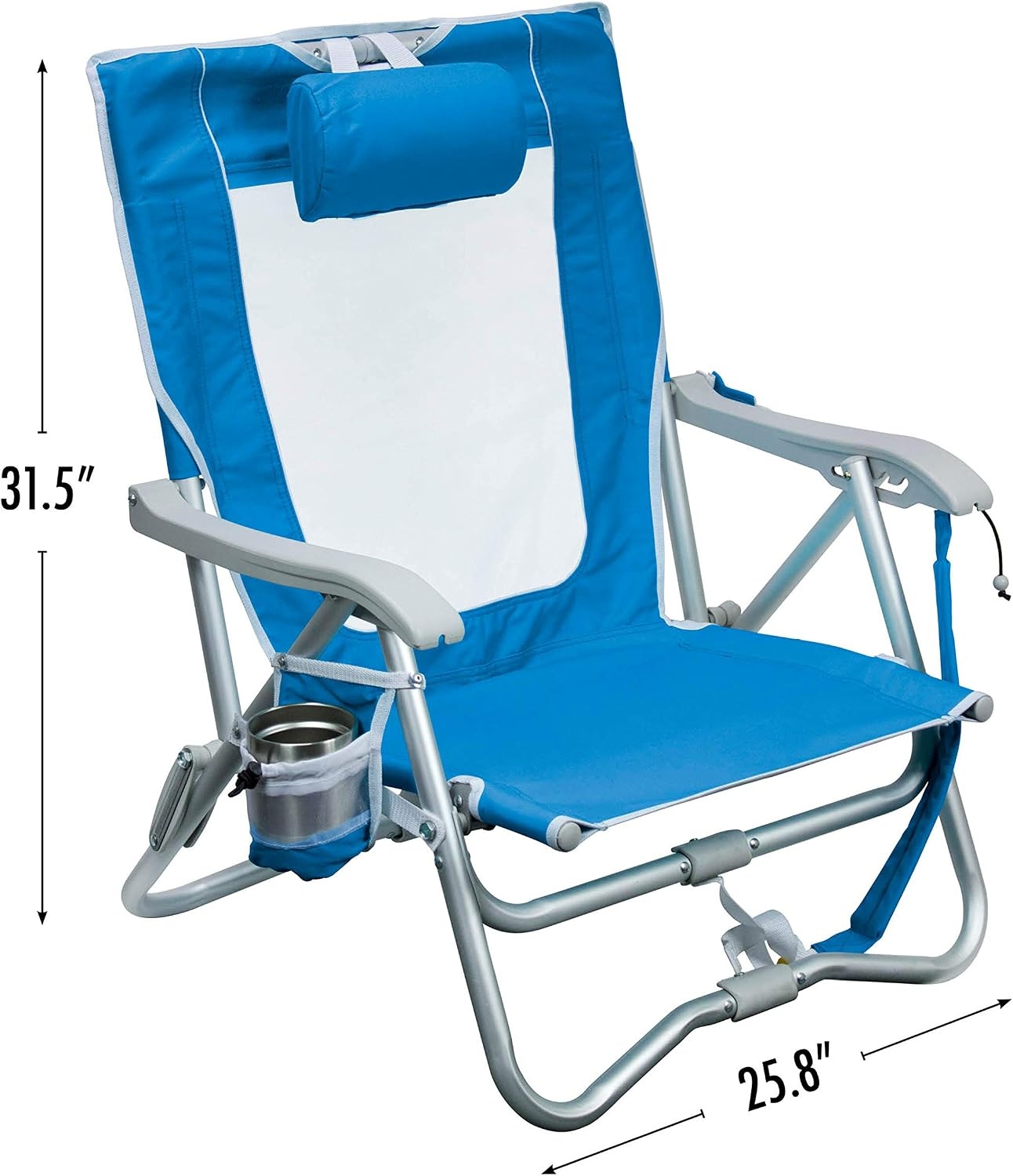 image:imageGCI Outdoor Sunshade Recliner Beach Chair Collapsible Folding Canopy Shade Chair with Durable Armrests Drink Holder amp Portable Carry Bag Perfect for Beach Trips amp Picnics Seafoam GreenRoyal Blue