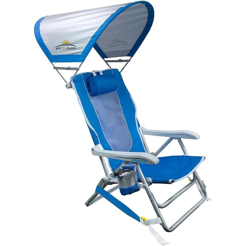 image:imageGCI Outdoor Sunshade Backpack Beach Chair  Reclining Folding Canopy Chair with Durable Armrests Drink Holder amp Carry Straps Perfect for Beach Trips amp Picnics  Saybrook BlueRoyal Blue