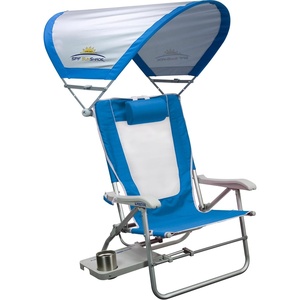GCI Outdoor Sunshade Recliner Beach Chair | Collapsible Folding Canopy Shade Chair with Durable Armrests, Drink Holder & Portable Carry Bag, Perfect for Beach Trips & Picnics — Seafoam Green(Royal Blue)